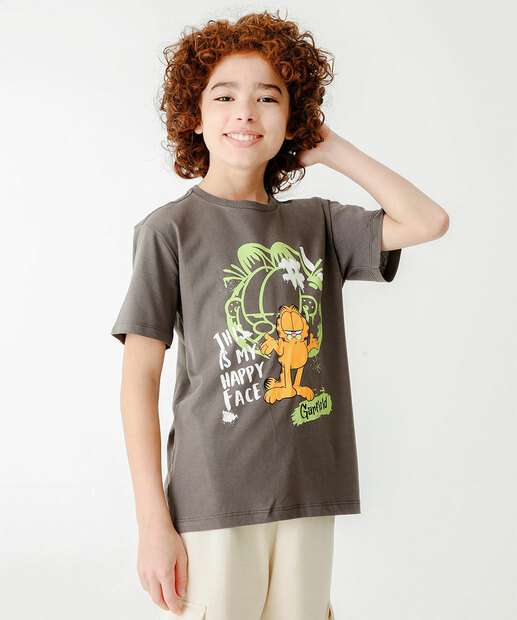 Camiseta Juvenil Manga Curta Garfield Tam 10 a 16 
