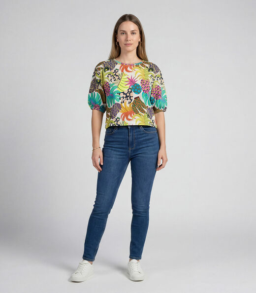 Blusa Feminina Manga Com Volume Punho Infinita Cor Bege