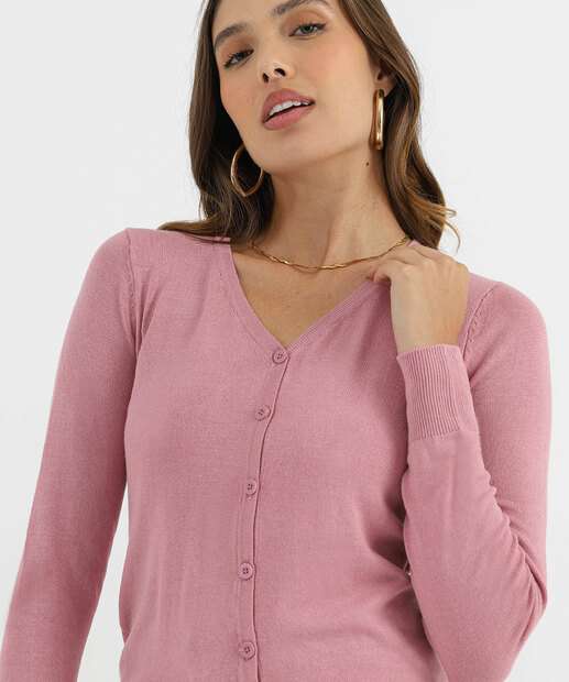 Cardigan Feminino Botões Alongado Marisa Rosa