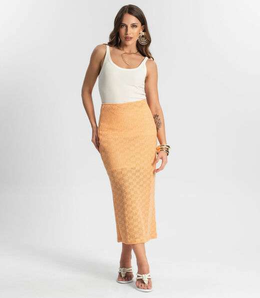 Saia Midi Em Tricot Endless Laranja