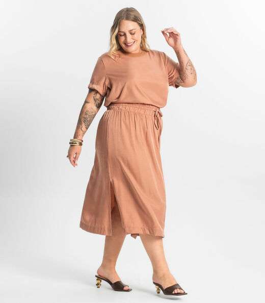 Saia Midi Plus Size Secret Glam Marrom