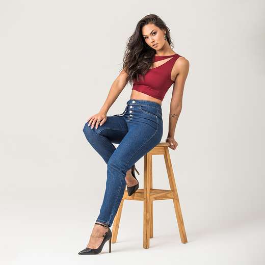 Calça Mom Feminina Jeans Cós Elástico Zune