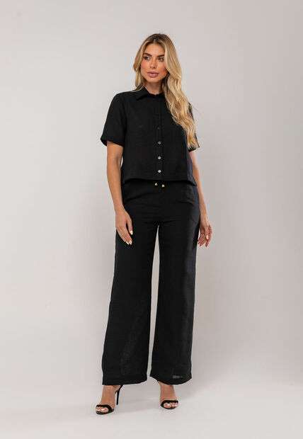 Conjunto Camisa Manga Curta e Calça Pantalona Preto Salvatore