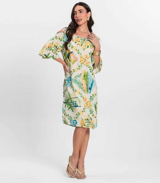 Vestido Feminino Estampado Infinita Cor Bege