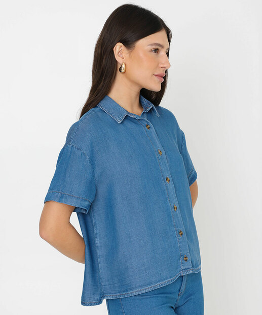 Image_Camisa Feminina Jeans Botões Manga Curta Marisa
