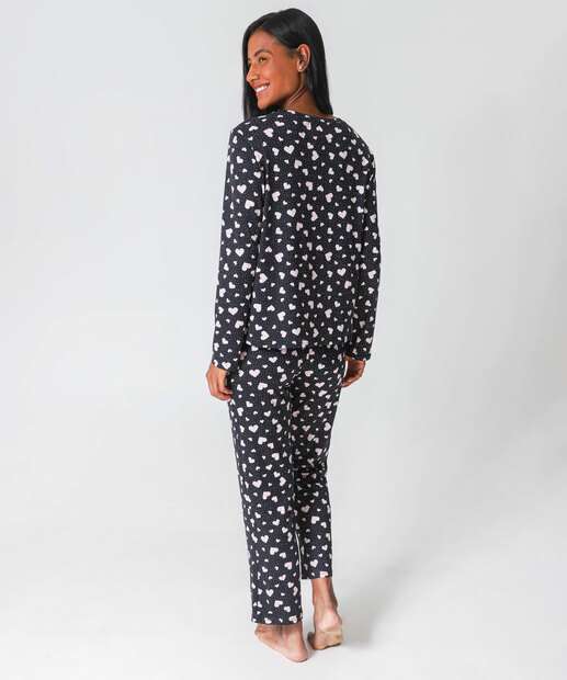 Pijama Feminino Estampa Corações Marisa Preto