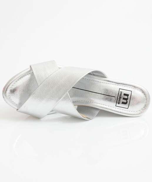 Tamanco Feminino Salto Plataforma Metalizado Moleca Prateado