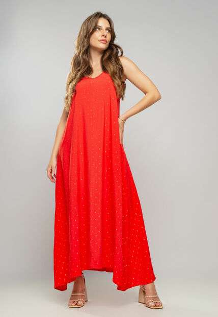 Vestido Midi Viscose Com Lurex Com Amarração Vermelho Salvatore Fashion