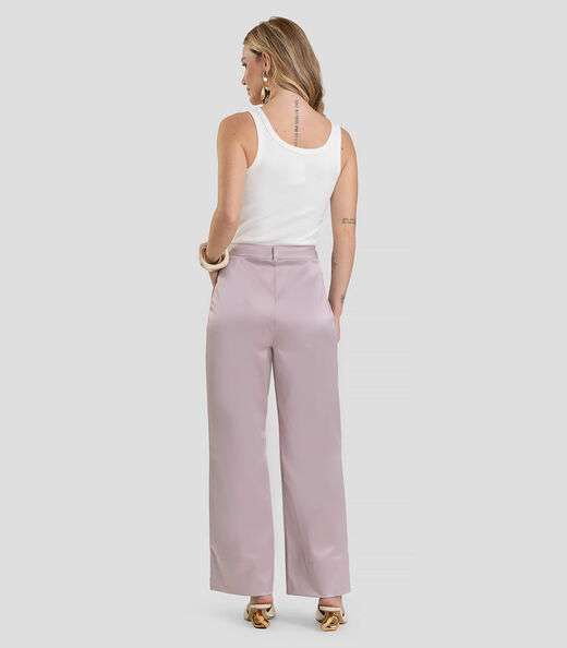 Calça Feminina Pantalona em Tecido Plano Dianna Cinza