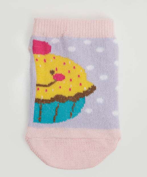 Meia Infantil Bebê Antiderrapante Estampa Cupcake