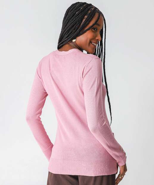 Cardigan Feminino Alongado Bolsos Marisa Rosa