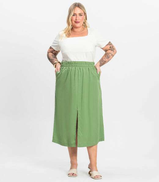Saia Midi Plus Size Secret Glam Verde