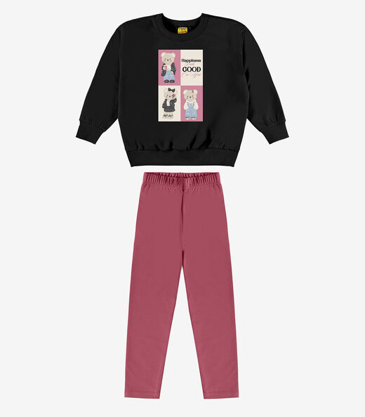 Conjunto Blusão Com Legging Menina Rovi Kids Preto