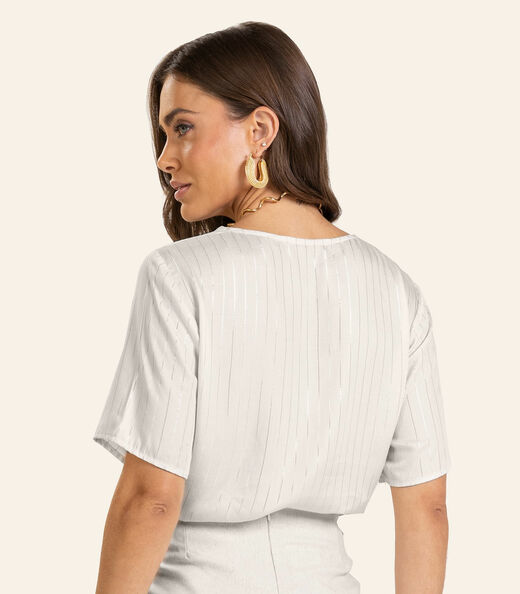 Blusa Viscose Listras manga curta Feminino Endless Bege