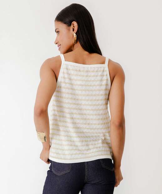 Blusa Regata Feminina Tricô Brilho Lurex Marisa Off White