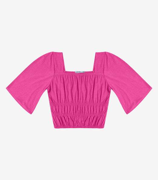 Blusa Cropped Feminina com Manga Ampla Endless Rosa
