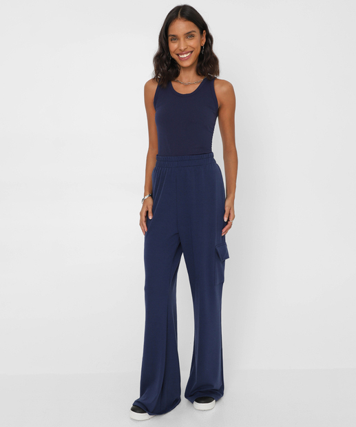 Image_Calça Moletinho Feminina Cargo Pantalona Marisa Azul