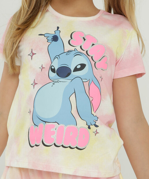 Conjunto Infantil Tie Dye Stitch Disney Tam 4 a 10