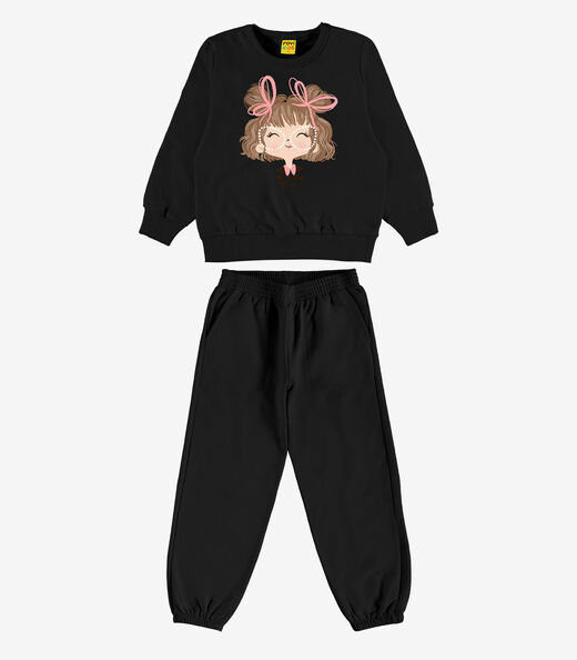Conjunto Blusão Com Calça Feminino Rovi Kids Preto