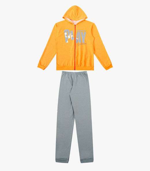 Conjunto De Moletom Masculino Com Capuz Kappes Cinza