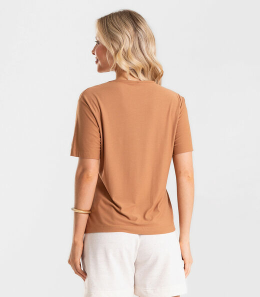 Blusa Feminina Visco Creponada Com Estampa Rovitex Marrom