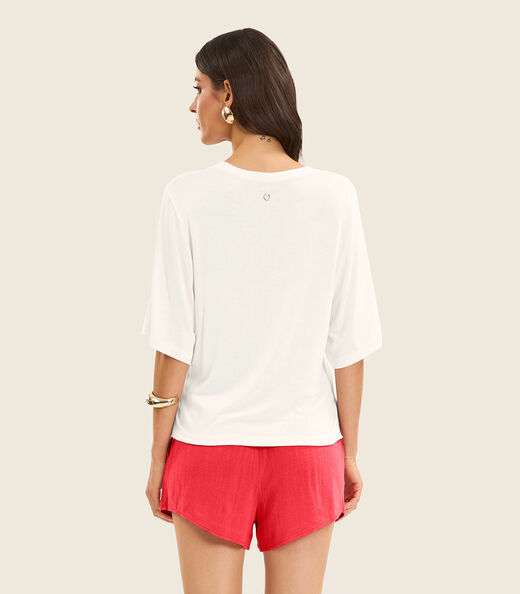 Blusa Feminina Manga Curta em Visco Tricot Endless Bege