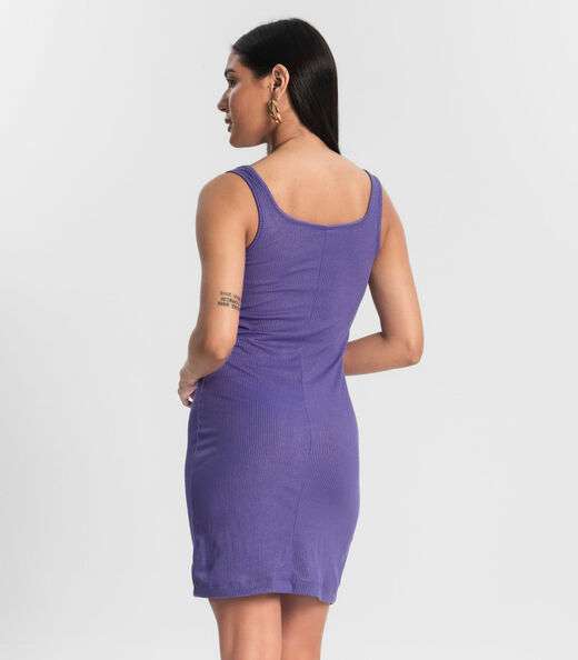 Vestido Curto em Ribana Canelada Rovitex Roxo