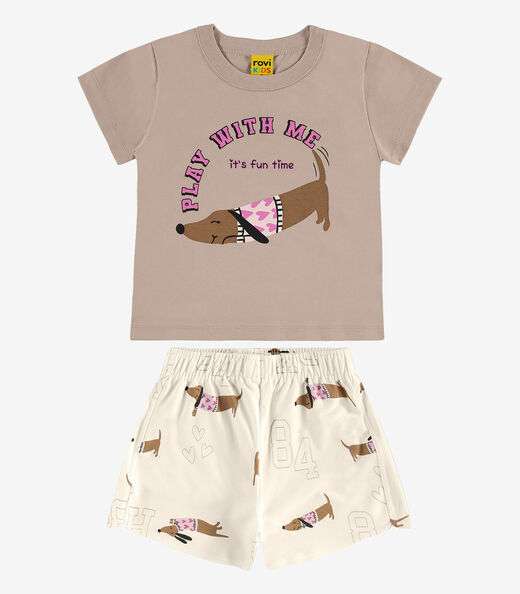 Conjunto Blusa Com Shorts Rovi Kids Marrom