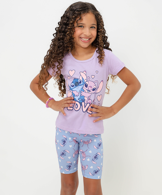 Conjunto Infantil Stitch E Angel Disney Tam 4 a 10 Lilás