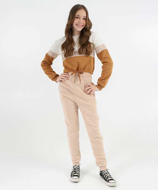 Image_Calça Juvenil Moletom Bolsos Marisa Tam 10 a 16 Bege