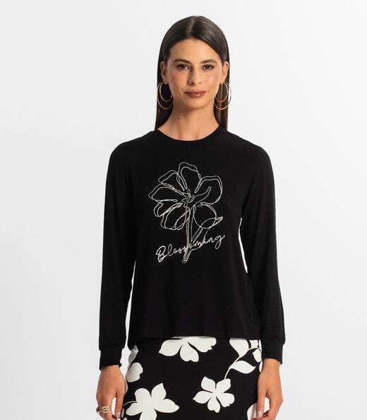 Blusa Manga Longa Feminina Rovitex Preto