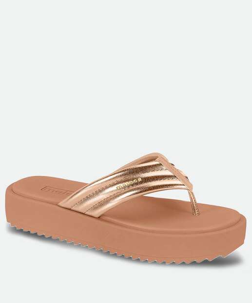 Tamanco Feminino Tiras Flatform Metalizado Moleca 