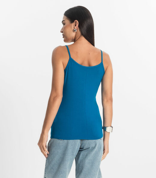 Blusa de Alça Feminina Viscotorcion Básica Rovitex Azul