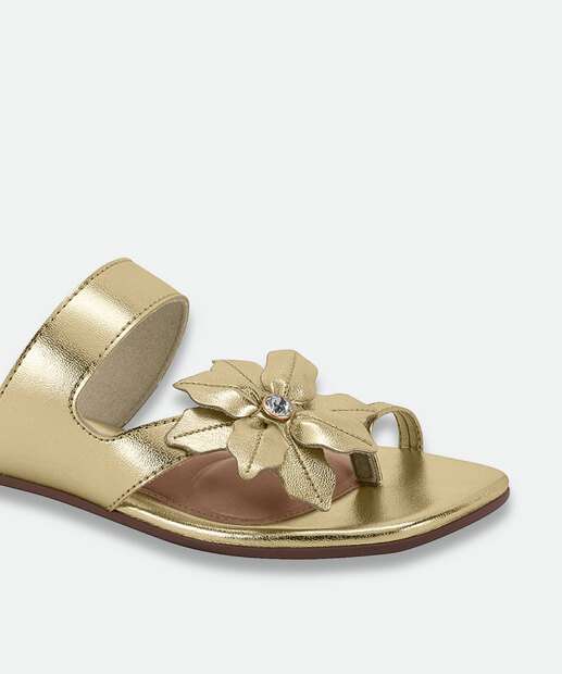 Rasteirinha Feminina Tiras Metalizada Beira Rio Dourado