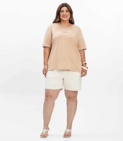 Blusa Manga Curta Feminina Plus Size Secret Glam Marrom