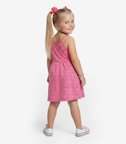 Vestido Infantil Estampado de Alcinha Biju Kids Rosa