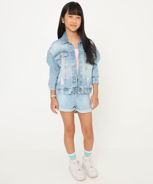 Short Juvenil Jeans Barra Dobrada Marisa Tam 10 a 16 Azul