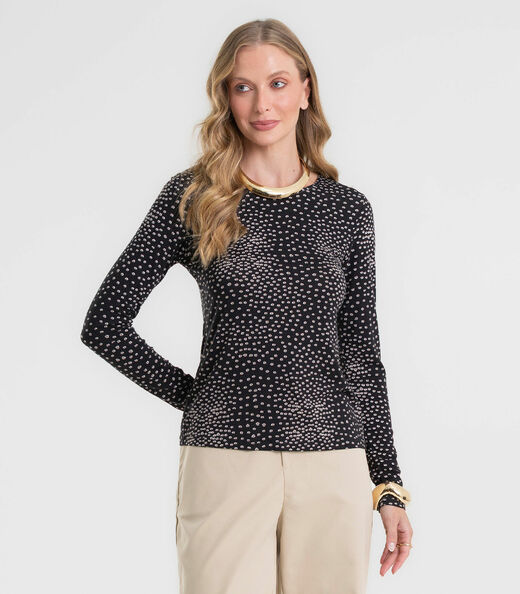 Blusa Feminina Manga Longa Em Viscotorcion Rovitex Preto