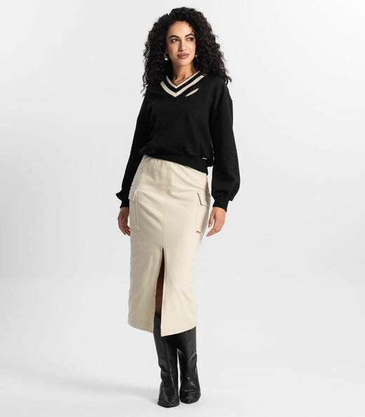 Saia Midi Cargo Feminino Rovitex Bege