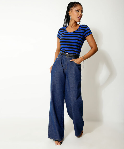 Blusa Feminina Listrada Manga Curta 