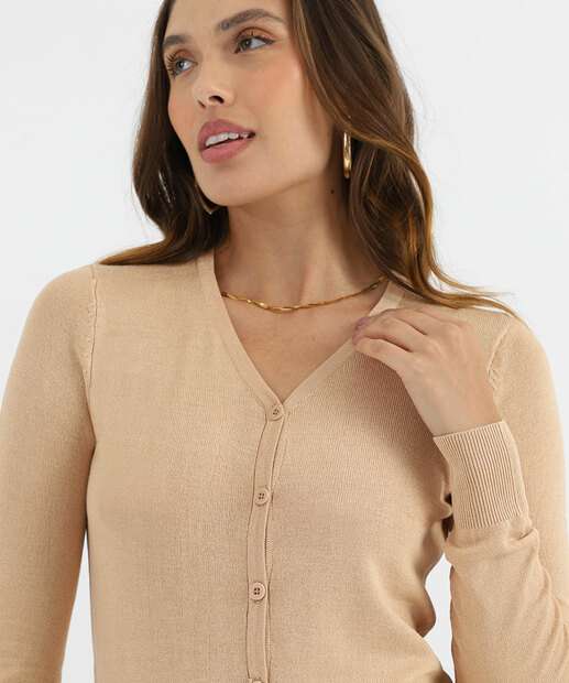 Cardigan Feminino Botões Alongado Marisa Bege