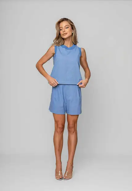 Regata Alfaiataria Gola Ribana Azul Salvatore