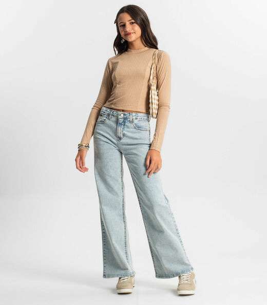 Blusa Cropped Juvenil Feminina Gola Alta Minty Marrom