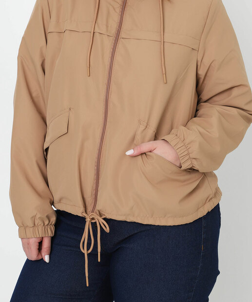 Jaqueta Plus Size Feminino Corta Vento Capuz Marisa Bege