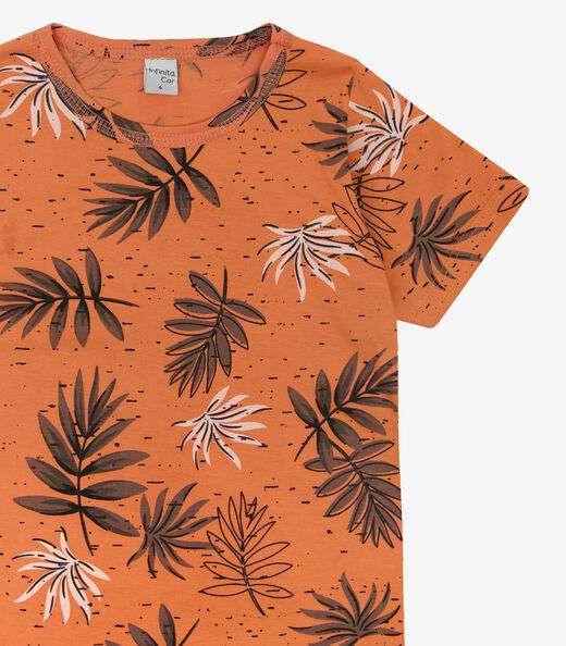 Camiseta Infantil Masculina Coqueiros Infinita Cor Laranja