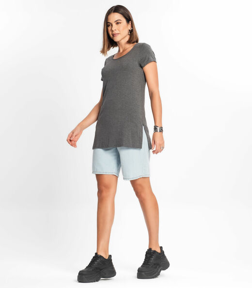 Blusa Básica Alongada Feminina Rovitex Cinza