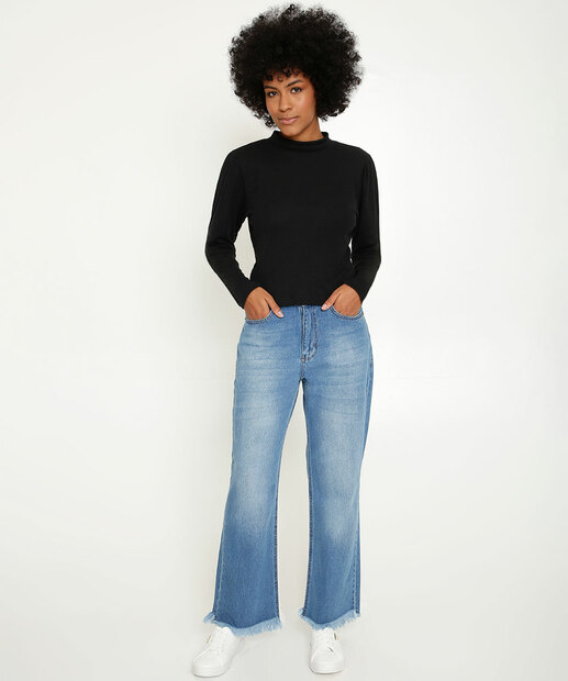 Calça Jeans Reta Feminina Barra Desfiada Marisa