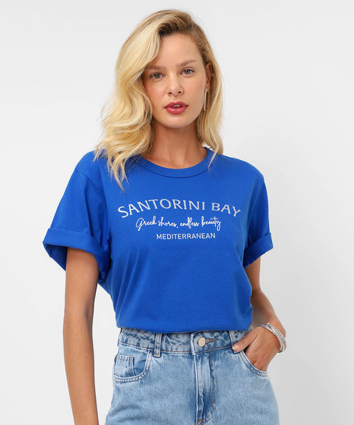 Image_Blusa Feminina Frase Frontal Manga Curta Marisa Azul