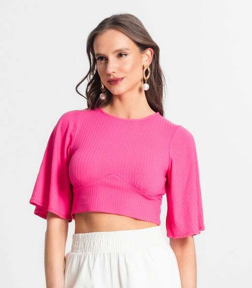 Blusa De Ribana Canelada Feminina Endless Rosa