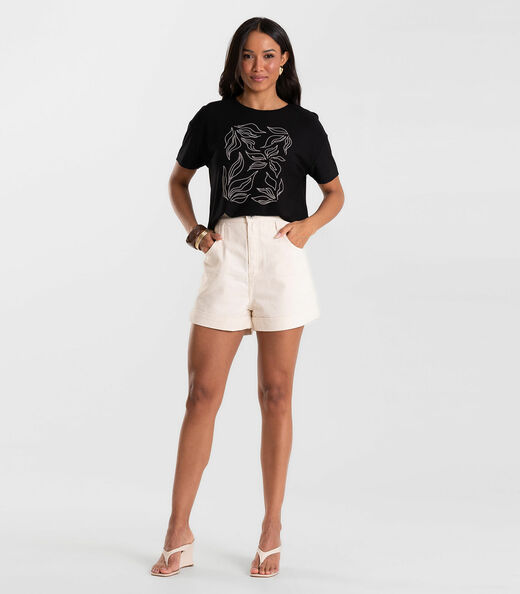 Blusa Feminina Visco Creponada Com Estampa Rovitex Preto